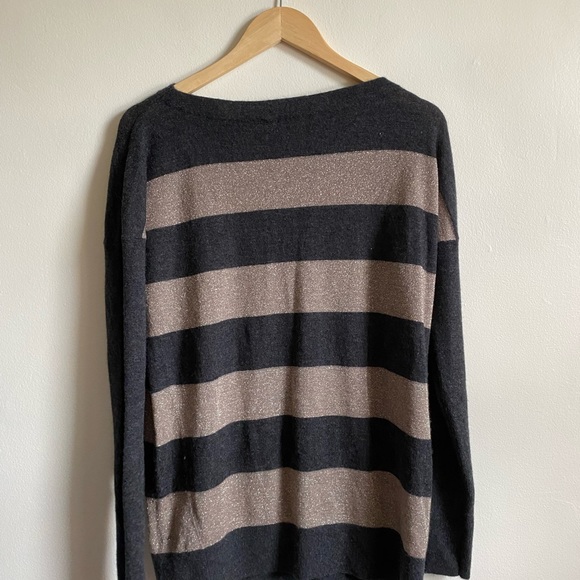 Vince Grey And Gold Metallic Stripe Cashmere Sweater L - Picture 9 of 9